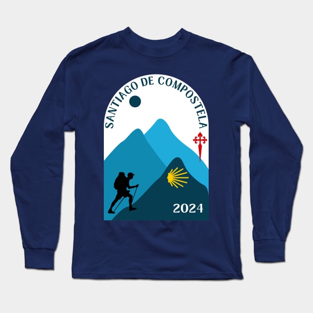 Camino de Santiago de Compostela 2024 Man Walking Long Sleeve T-Shirt by Brasilia Catholic